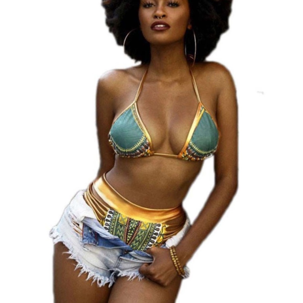 High Waisted Tribal Bikini with Cut Outs - Picture 2 of 4